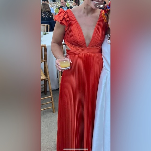 Mac Duggal Pleated Flutter Sleeve Deep-V Lace-Up Gown - Picture 7 of 7